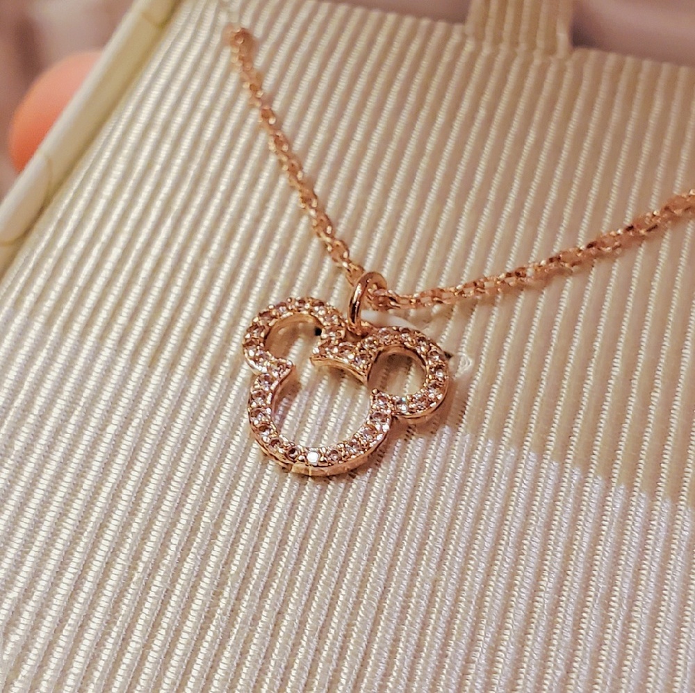DISNEY ROSE GOLD PLATED CRYSTAL MICKEY NECKLACE - Picture 3 of 4